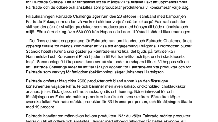 Över 12 800 norrbottningar deltar i årets stora Fairtrade-fika
