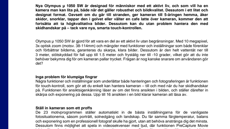 Olympus µ 1050 SW - Ny digitalkamera för såväl barnfamiljen som äventyraren
