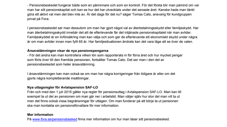 2,6 miljoner privatanställda arbetare får sitt pensionsbesked från Fora inom kort