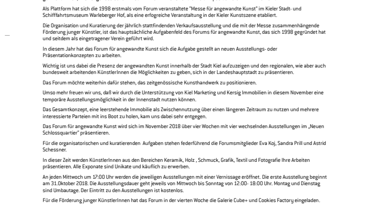 Pressemitteilung vom Forum für angewandte Kunst