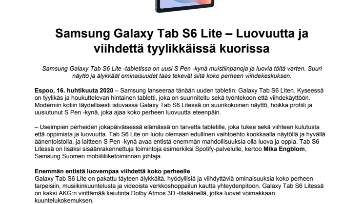 Samsung Galaxy Tab S6 Lite – Luovuutta ja viihdettä tyylikkäissä kuorissa