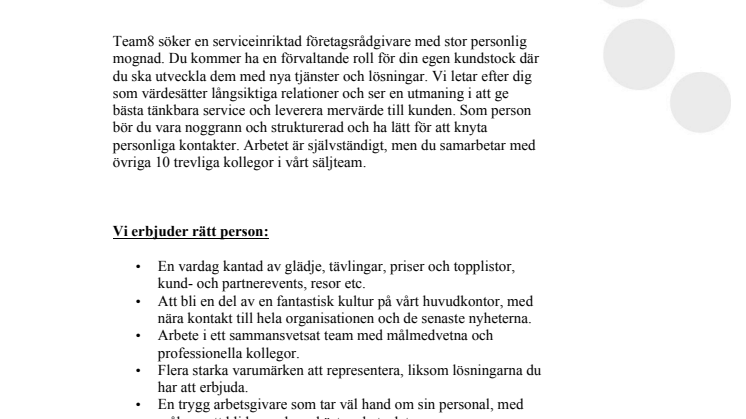 Företagsrådgivare sökes