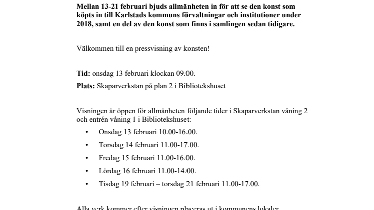 Pressinbjudan: ​Nytt och gammalt ur Karlstads kommuns konstsamling visas för allmänheten
