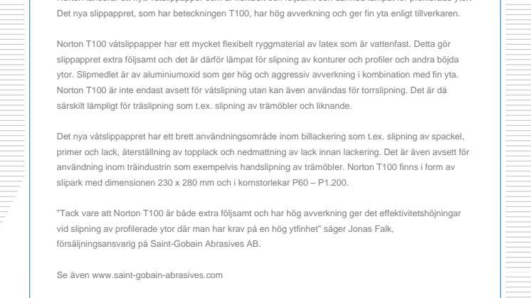 Nytt våtslippapper för profilerade ytor