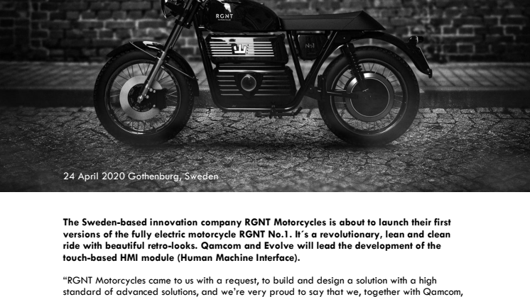 Qamcom and Evolve in collaboration with RGNT Motorcycles
