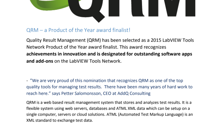 QRM - A Product of the Year award finalist!