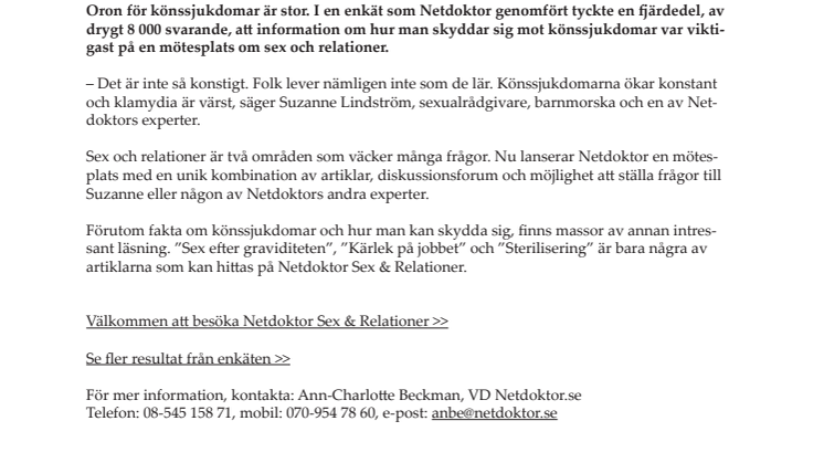 Sex & Relationer - en ny mötesplats/community på Netdoktor.se