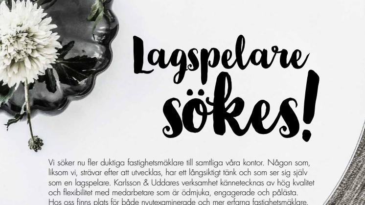 Vi söker fastighetsmäklare!