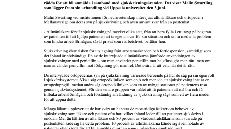 Läkare upplever sjukskrivning som problematiskt