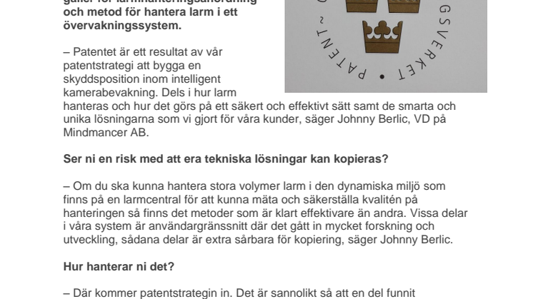 Mindmancer får patent på larmhantering