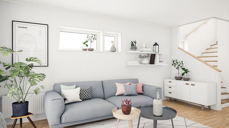 Brf Genvägen - 3D-bild av vardagsrum