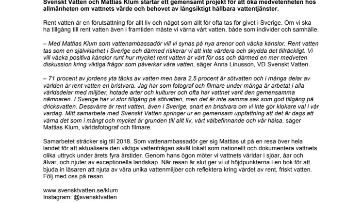 Mattias Klum ny ambassadör för våra svenska vatten