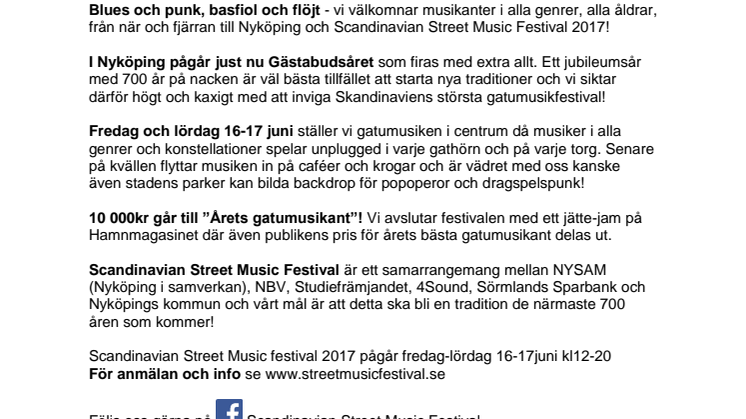Scandinavian Street Music Festival - Ny mötesplats för musik i Nyköping - 16-17 juni!