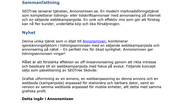 Nytänkande och effektiv marknadsföringstjänst - Annonsmixen
