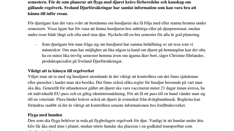 Semester med husdjuret kräver förberedelser