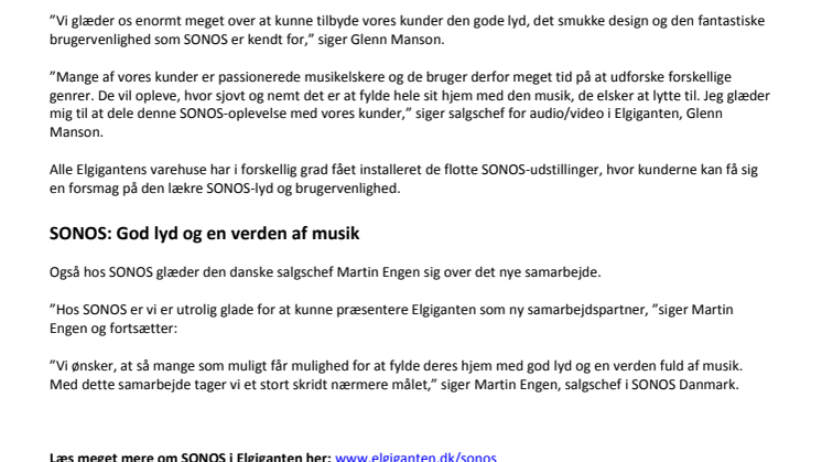 Nyhed i Elgiganten: Nu kommer SONOS på hylderne