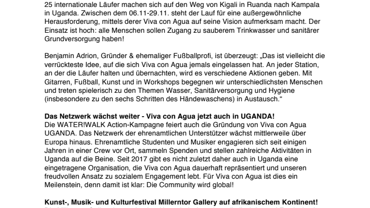 Mit Viva con Agua Uganda & Benjamin Adrion 550 Kilometer zu Fuß von Ruanda nach Uganda für sauberes Trinkwasser – WATER!WALK
