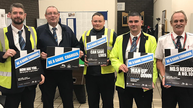 Go North East bus drivers joining in with Newcastle United Foundation's 'Be A Game Changer' mental health awareness campaign