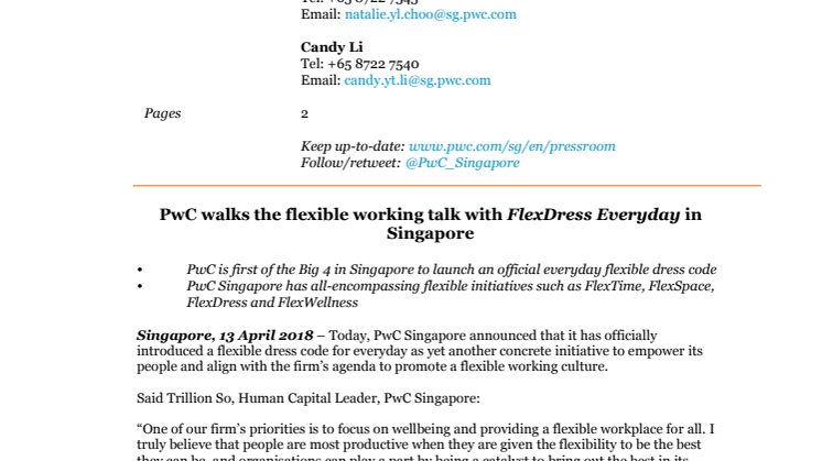 PwC walks the flexible working talk with FlexDress Everyday in Singapore