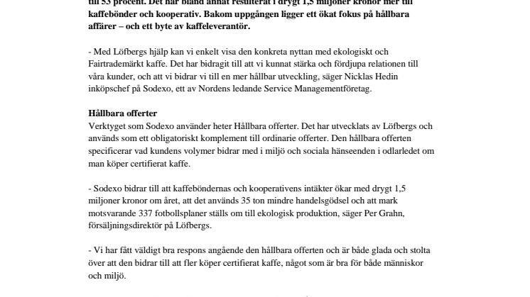 Sodexo ökade till 53 procent Fairtrade-kaffe