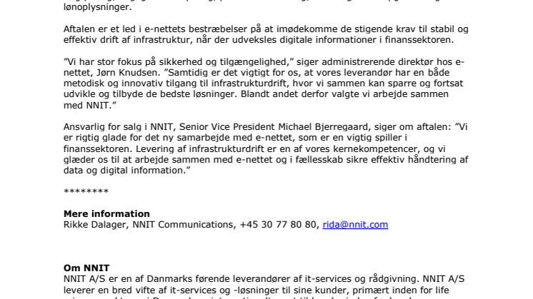 NNIT indgår aftale med e-nettet
