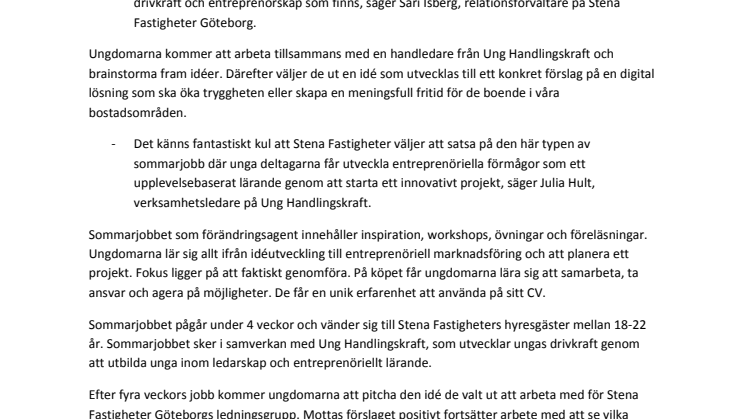 Stena Fastigheter satsar på unga Förändringsagenter för att hitta innovativa lösningar