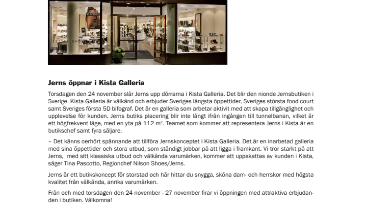 Jerns öppnar i Kista Galleria