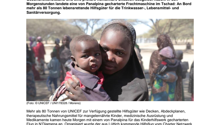 Ein Charter für Tschad – Panalpina führt unentgeltlich UNICEF-Hilfsflug durch