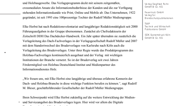 Elke Herbst wird Geschäftsführerin des Bruderverlages