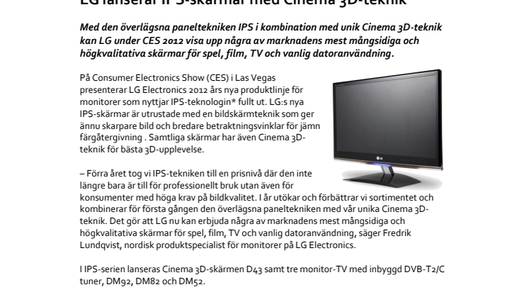 LG lanserar IPS-skärmar med Cinema 3D-teknik 