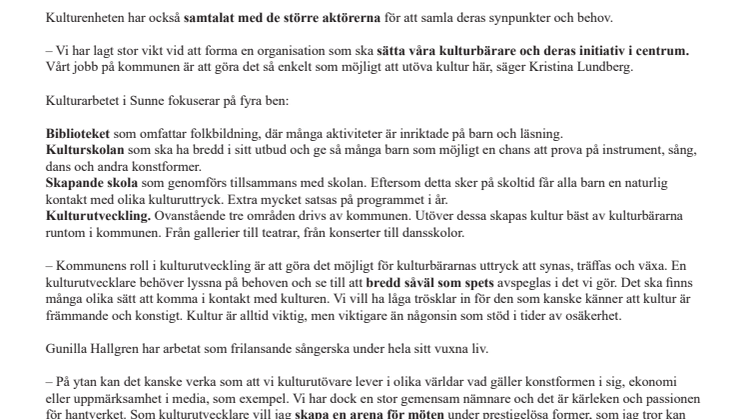 Gunilla Hallgren ny kulturutvecklare i Sunne