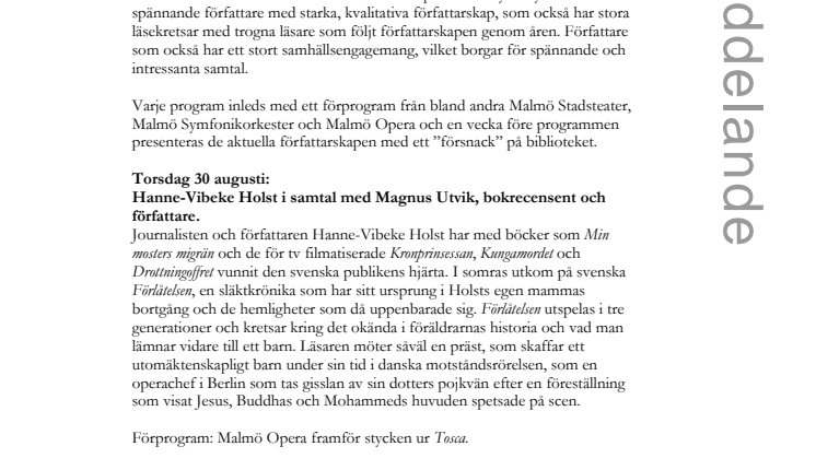 Stadsbiblioteket i Malmö: Spännande höst på Internationell författarscen