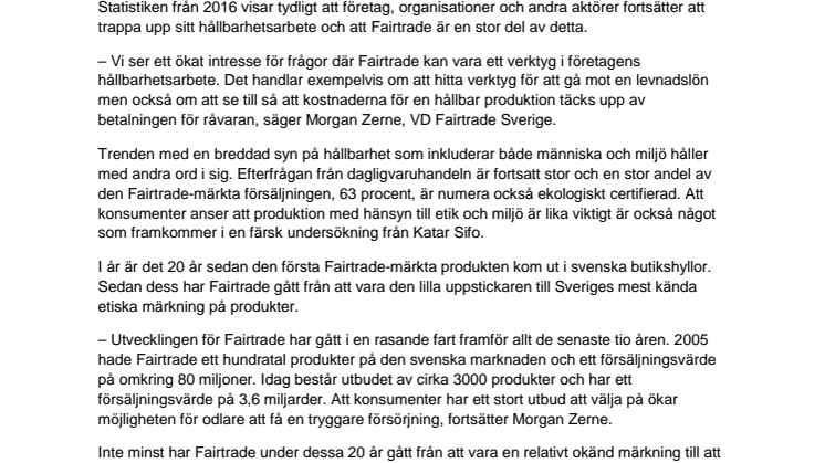 Fairtrade-märkta produkter såldes för 3,6 miljarder 2016 