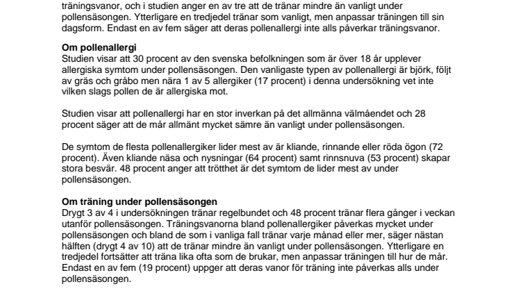 Bakgrundsinformation pollenallergi och träningsvanor