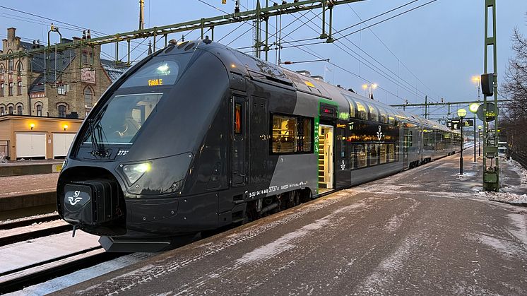 SJs upprustade och moderniserade dubbeldäckare på Gävle centralstation.