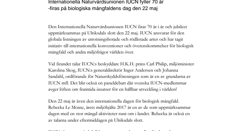 Pressinbjudan: Internationella Naturvårdsunionen IUCN fyller 70 år
