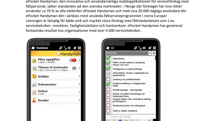 ePocket Handyman – det mest använda mobila fältserviceprogrammet i norra Europa! 