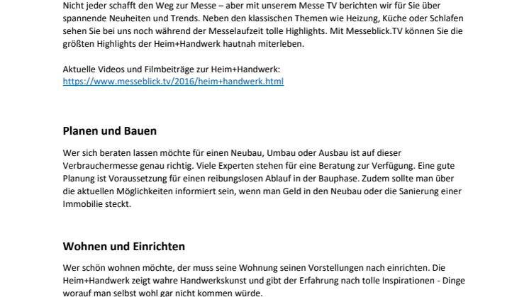 Messeblick.TV auf der Heim+Handwerk 2016