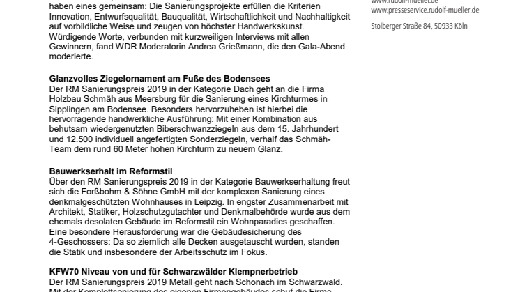RM Sanierungspreis 2019 in Köln verliehen