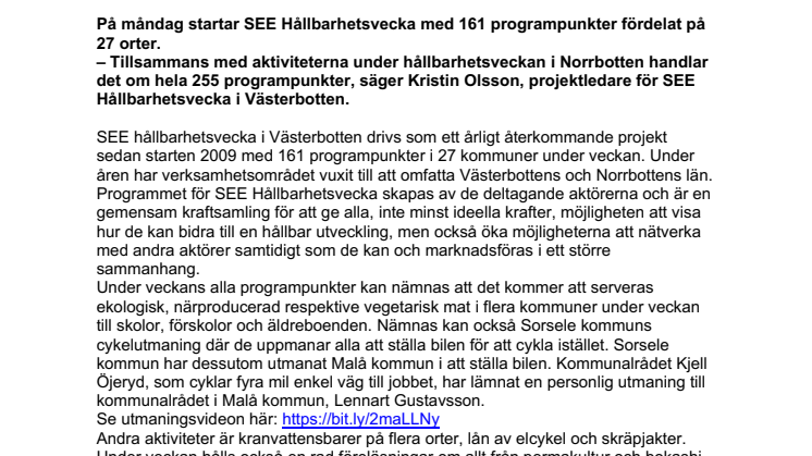 Nu startar årets SEE Hållbarhetsvecka med över 160 programpunkter fördelat på 27 orter
