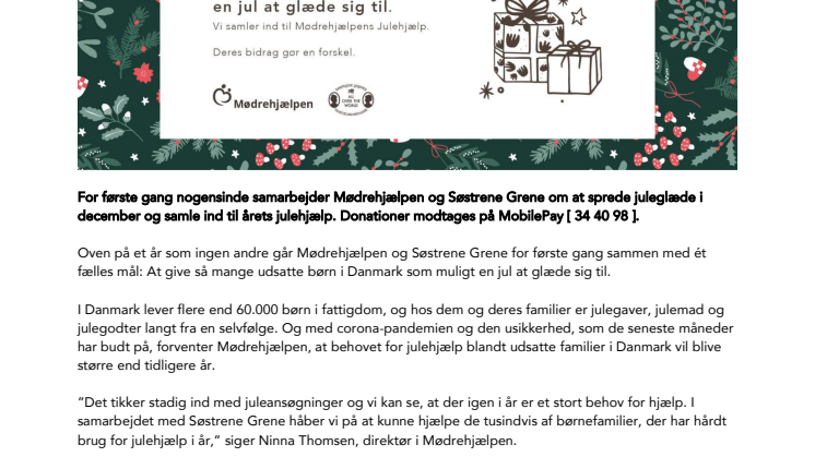 Mødrehjælpen og Søstrene Grene går sammen for at give udsatte børn en jul at glæde sig til