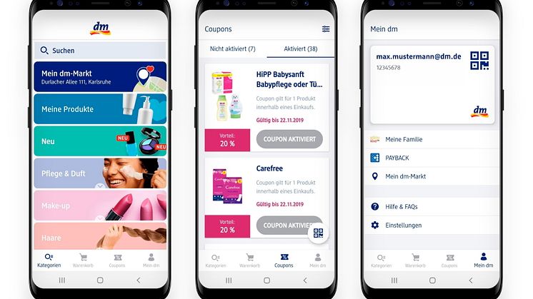 Mehr als 18.000 Produkte aus dem drogistischen Bereich stehen Kunden in der „Mein dm-App“ zur Verfügung.