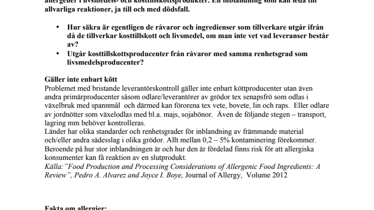 Okontrollerade livsmedelsleverantörer kan leda till dödsfall bland allergiker  