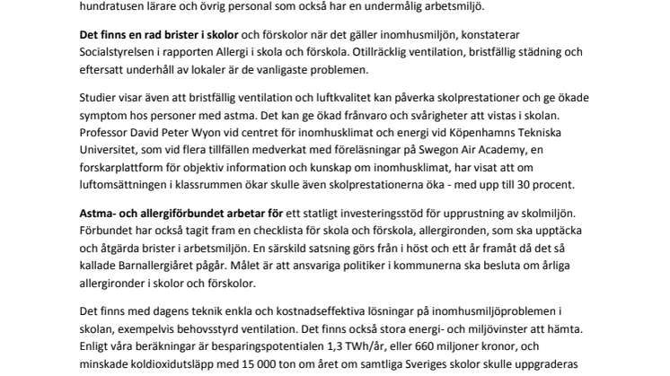 Dålig inomhusluft försämrar skolan