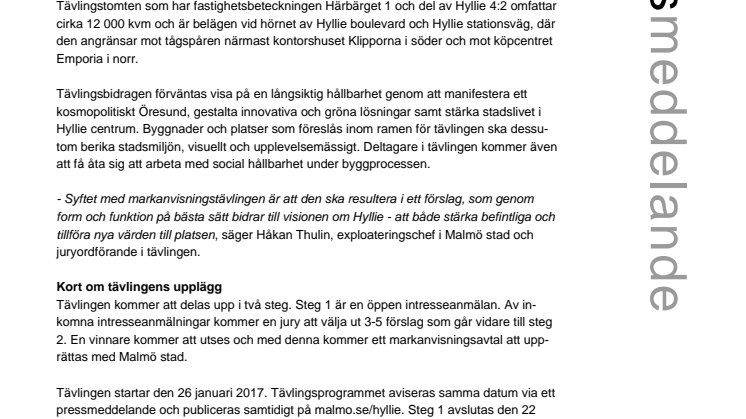Attraktiv tomt vid Hyllie station anvisas genom tävling