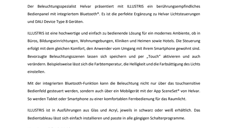 HELVAR ILLUSTRIS: SMARTES TOUCH-BEDIENTABLEAU 