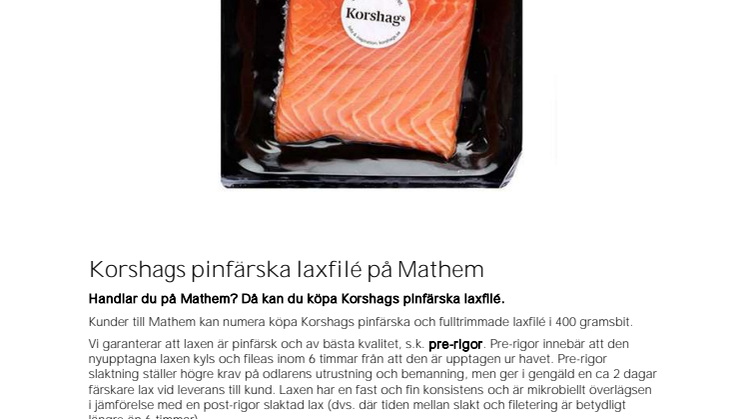 Korshags pinfärska laxfilé på Mathem