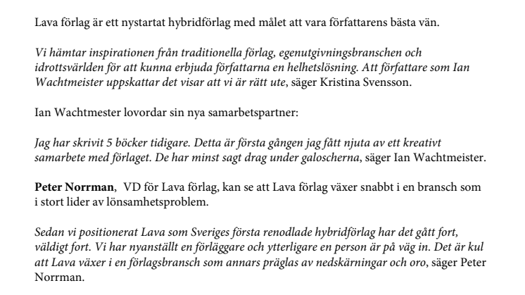 Ian Wachtmeister hoppar på Lava Förlags författartåg