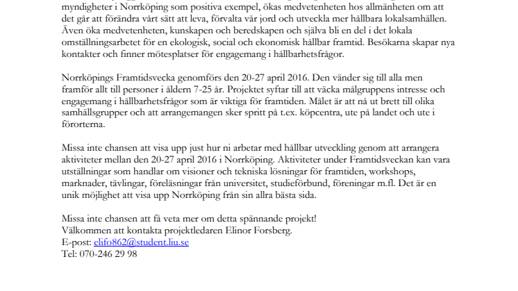 Norrköpings första Framtidsvecka går av stapeln 2016!