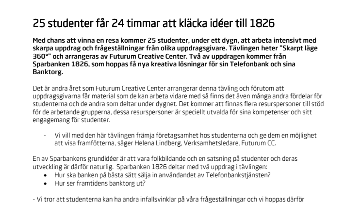25 studenter får 24 timmar att kläcka idéer till 1826